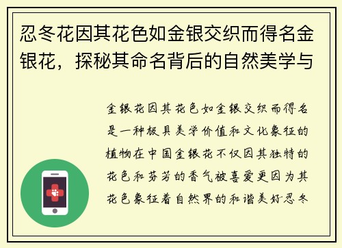 忍冬花因其花色如金银交织而得名金银花，探秘其命名背后的自然美学与文化寓意